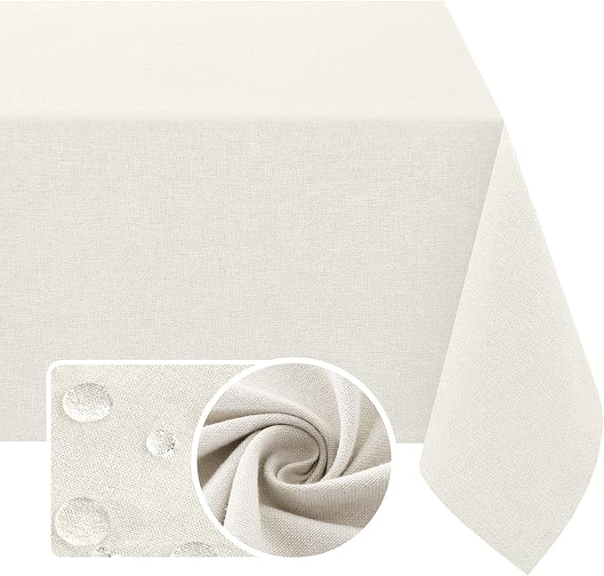 H.VERSAILTEX Linen Textured Tablecloth 54 x 80 Waterproof Decorative Table Cloth Spill-Proof Linen Look Cover for Party Table Extra Soft and Thick Fabric Wrinkle Free, Heather Ivory