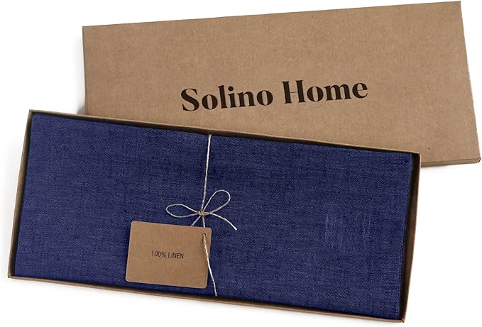 Solino Home Linen Chambray Navy Table Runner 108 Inches Long - Athena, 100% Pure Linen Dining Table Runner 14 x 108 Inch for Spring
