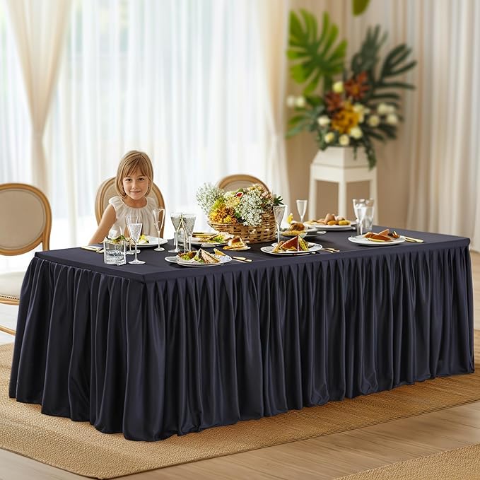 Wish Care 6 Pack Black Rectangle Table Clothes for 8 Foot Tables, Polyester Fitted Tablecloths 8ft Stretch Table Cover for Wedding, Birthday, Parties, Trade Show, Craft Show