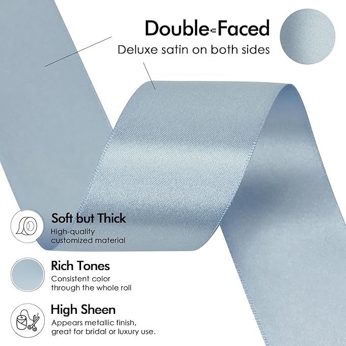 MEEDEE Slate Blue Satin Ribbon - 1-1/2 inch Double Faced, 50 Yards for Christmas Tree, Weddings, Flower Bouquets