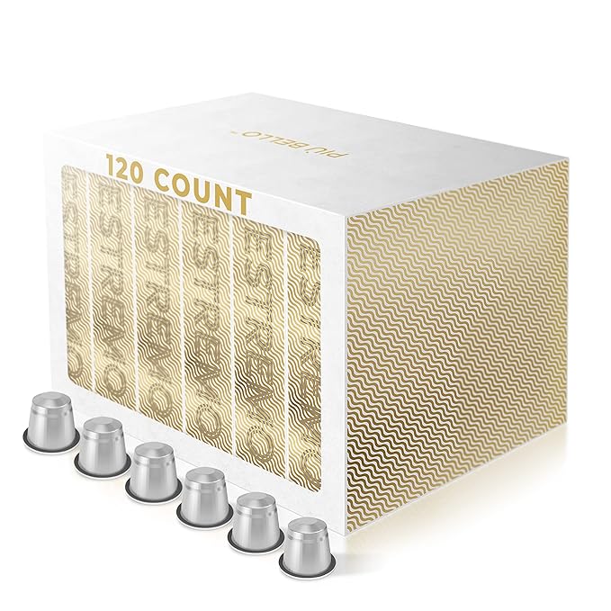 Piu Bello Coffee Pods - Nespresso Machine (Original) Compatible Capsules Pack - Rich & Balanced Taste - Strong Italian Espresso Flavored - Kosher Certified (120 Count Single Flavor) (Espresso Estremo)
