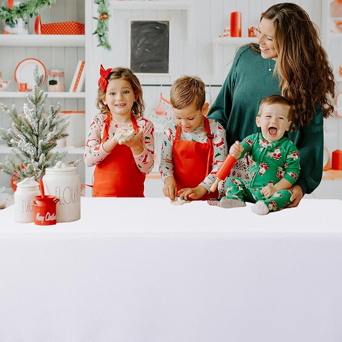 Biscaynebay Textured Fabric Tablecloths 52x70 Inches Rectangular, White Water Resistant Tablecloths for Dining, Kitchen, Wedding and Parties etc. Machine Washable