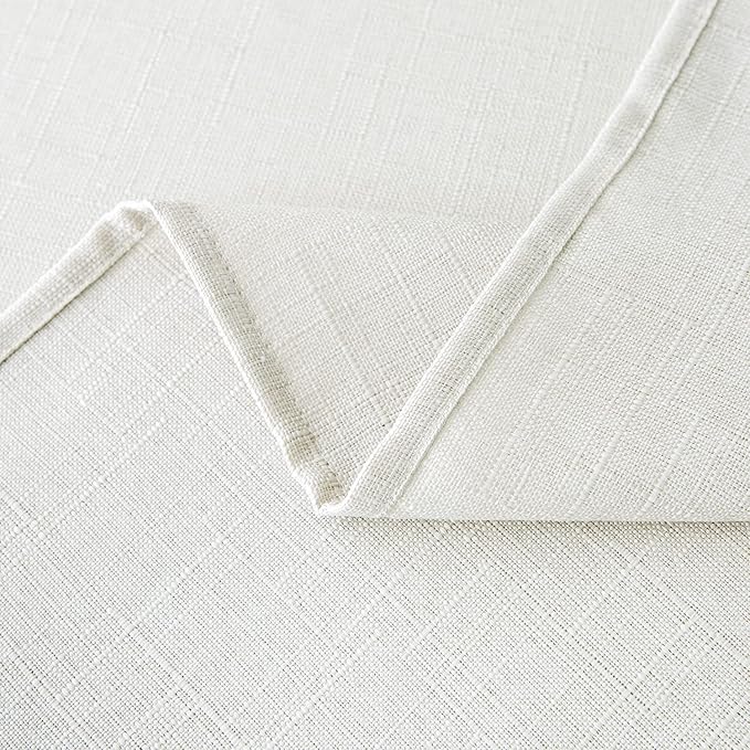 NLMUVW Ivory White Linen Table Cloth 96 Inch - Textured 6ft Tablecloth Water Resistant Farmhouse for Cafe Dining Card Kitchen, 54 x 96 Inch