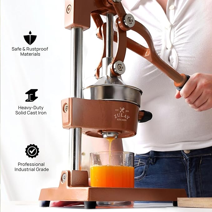 Zulay Kitchen Cast Iron Juicer - Easy-to-Clean Heavy-Duty Manual Juicer, Professional Citrus Juicer - Stainless Steel Lemon Squeezer - Manual Citrus Press & Orange Squeezer - Orange Juicer