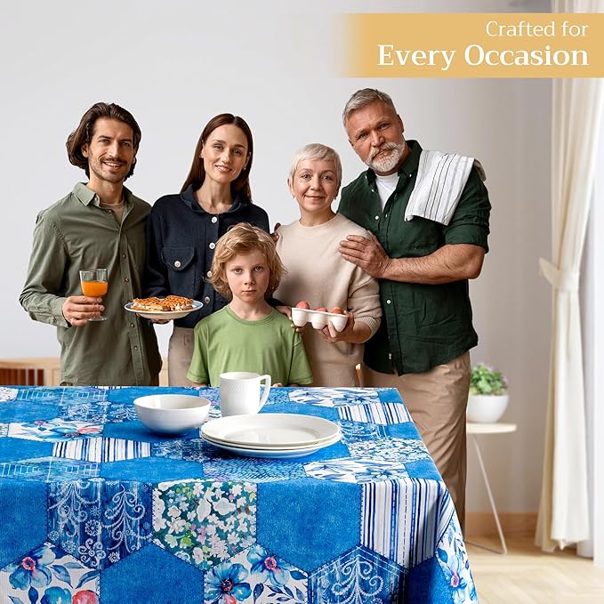 Maison d' Hermine Table Cloth Rectangle Table 100% Cotton 60 x 90 Inches Tablecloth Reusable Decorative for Dining Room Farmhouse Home Valentines Day Decorations Spring Summer - Summer Blues