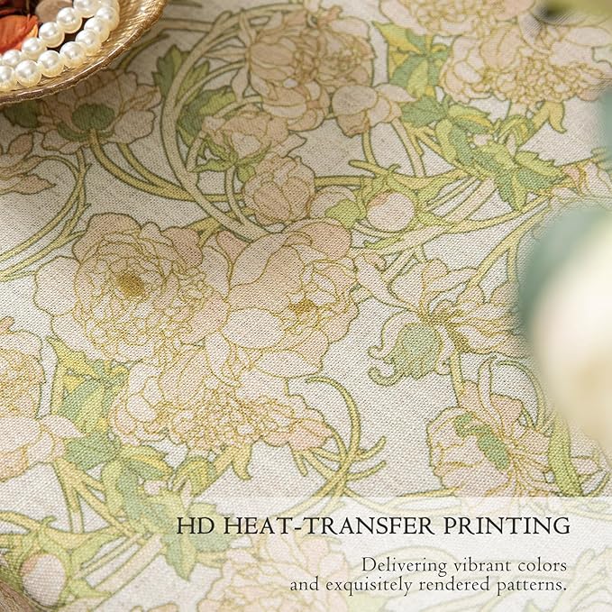 French Linen Tablecloth Rectangular, Vintage Floral Table Cloth, Waterproof Table Cover for Picnic Dining Party Wedding, Sage Green, 67x118''