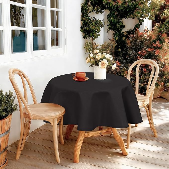 JIUZHEN Round Tablecloth Linen Textured Wrinkle Stain Resistant Farmhouse Table Cloth Decorative Fabric for Kitchen, Dining, Party, Wedding,Outdoor Use,40 Inch Round,Black