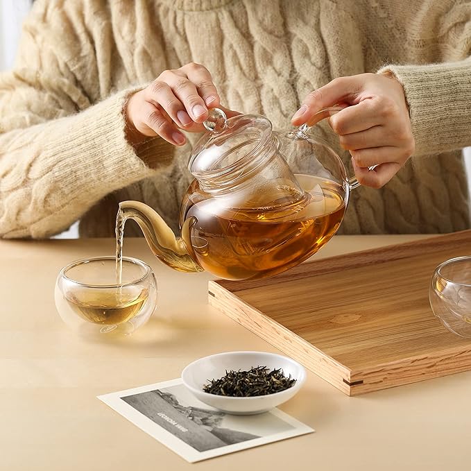 CnGlass 33.8oz Glass Teapot with Removable Infuser,Stovetop Safe Tea Kettle,Blooming & Loose Leaf Tea Pot