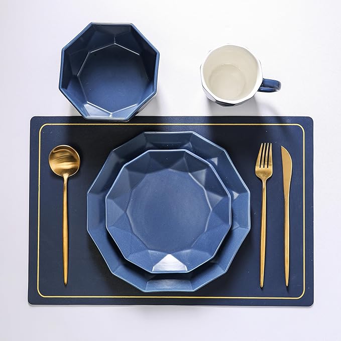 Stone + Lain Jamie Porcelain 16-Piece Geometric Dinnerware Set, Blue