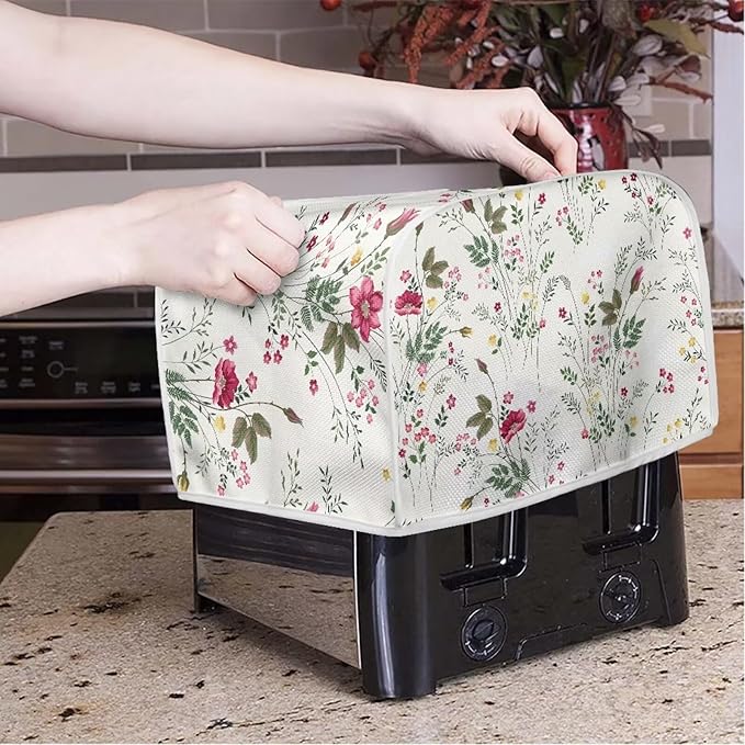 Doojoayie Simple Flower 4 Slice Toaster Cover Small Appliance Cover Dustproof Toaster Machine Protection for Most Standard Toasters