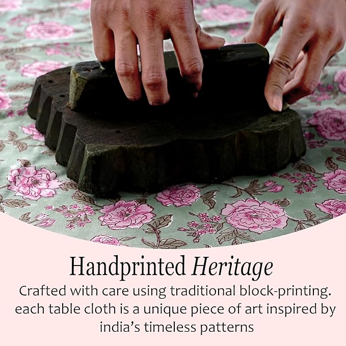 CPC Round Tablecloth- Cotton Indian Block Print Tablecloth -Handmade Printed Washable Cotton Table Cloth - Spring/Summer, Wedding Table Cover - Pink Tourmaline 90 Inches