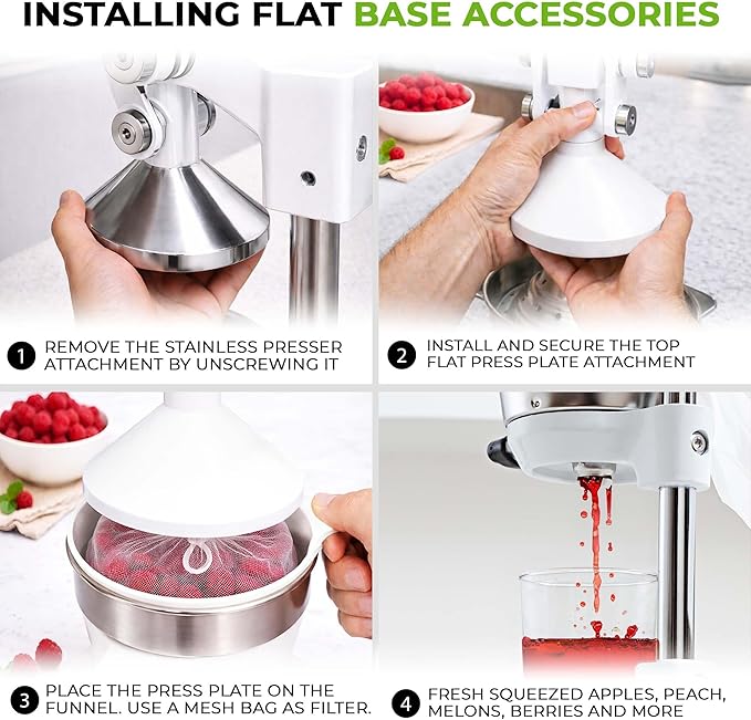 Zulay Kitchen Pulverizer 9 in 1 Cast Iron Juicer - Easy-to-Clean Heavy-Duty Manual Juicer with Presser Attachment to Juice All Types of Fruits! Extra Tall with Stainless Steel Bowl - White