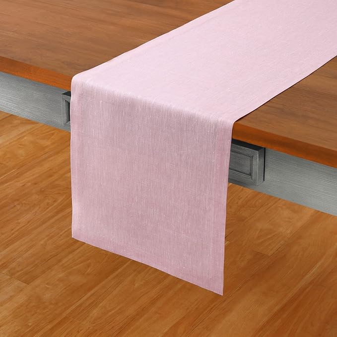 Solino Home Linen Table Runner 72 Inches Long - Athena, 100% Pure Linen Bubblegum Pink Dining Table Runner 14 x 72 Inch for Valentines, Spring, Easter