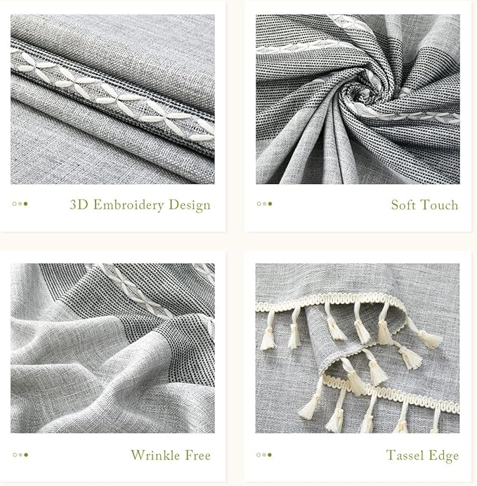 QIANQUHUI Embroidered Tablecloth for Dining Table,Rustic Farmhouse Kitchen Table Cover, Dust Proof Spillproof Soil Resistant Cotton Linen Rectangle Tablecloths (L-Gray,55x102 inch)