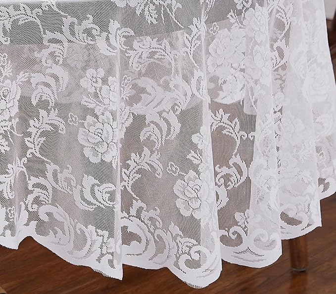 Warm Home Designs Round Wedding Tablecloth. 60 Inch White Circle Table Cover. Elegant Small Tablecloth for Small Tables Features Floral Design for Rustic Wedding Decor. MTC White Round 60