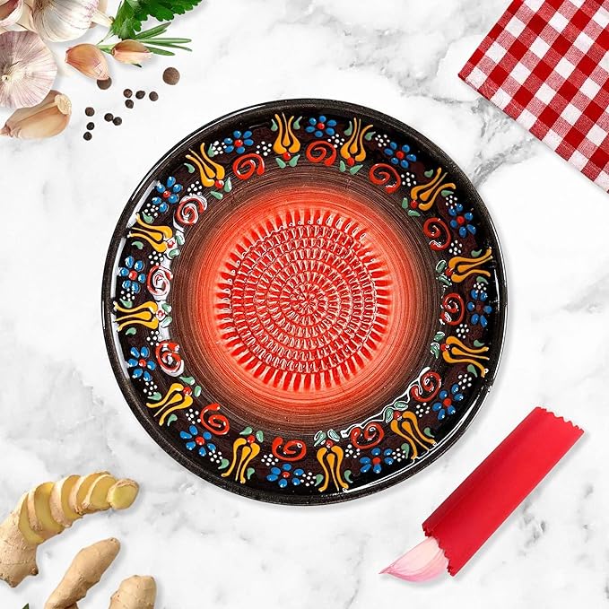 Ceramic Grater Bowl, Garlice Grater Plate, Handmade Ginger Grater, Mincer Bowl for Cheese &Vegetables, Ceramic Decorative Mincer, Hand Dish for Garlic (Sultan Black)