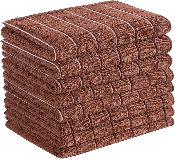 Microfiber Dish Towels - Soft, Super Absorbent and Lint Free Kitchen Towels - 8 Pack (Lattice Designed Brown Colors) - 26 x 18 Inch