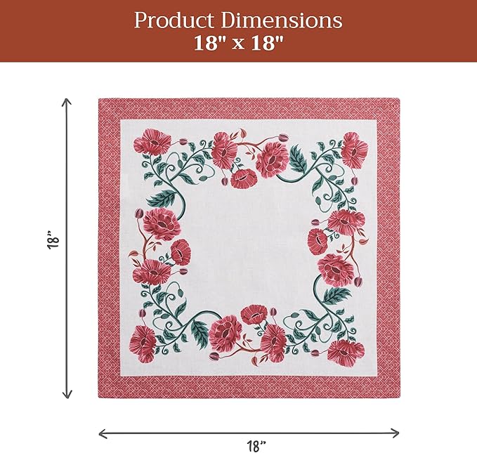 Maison d' Hermine Cloth Napkins Set of 4 100% Cotton Everyday Reusable Square Napkins Cloth Washable Dinner Party Wedding Restaurant Valentines Day Decorations Spring/Summer (Poppy, 18" x 18")