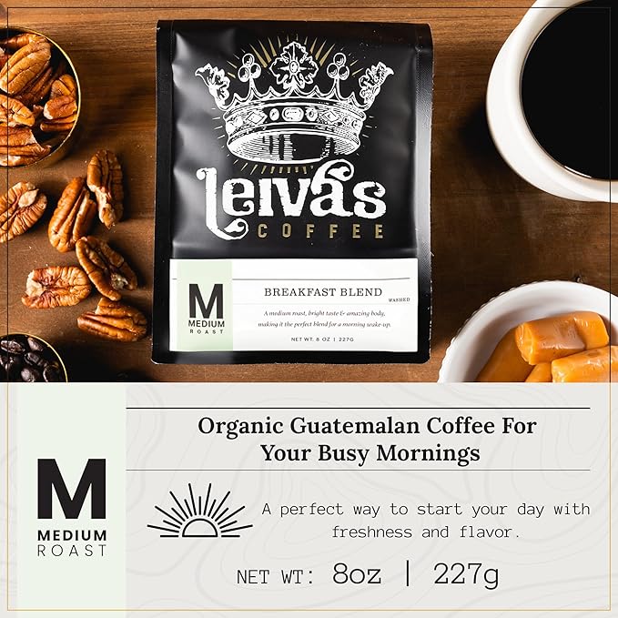 Leiva’s Breakfast Blend Medium Roast Coffee, Roasted to Order, Small Batch Guatemalan Beans – Organic Single Origin Coffee Ground - Low Acidity Medium Roast for Drip & French Press Brews (2 Pack)