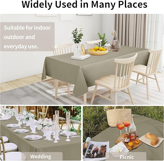 Easy-Going Faux Linen Waterproof Spill-Proof Tablecloth Stain Resistant Rectangle Table Cloth Wrinkle Free Decorative Fabric for Kitchen, Dining, Party, Weddings, Restaurants (60x102 in, Khaki)