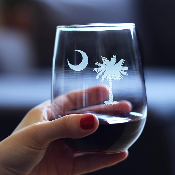 Bevvee South Carolina Flag - Stemless Wine Glass - State Themed Drinking Decor and Gifts for South Carolinians - Large 17 Ounce