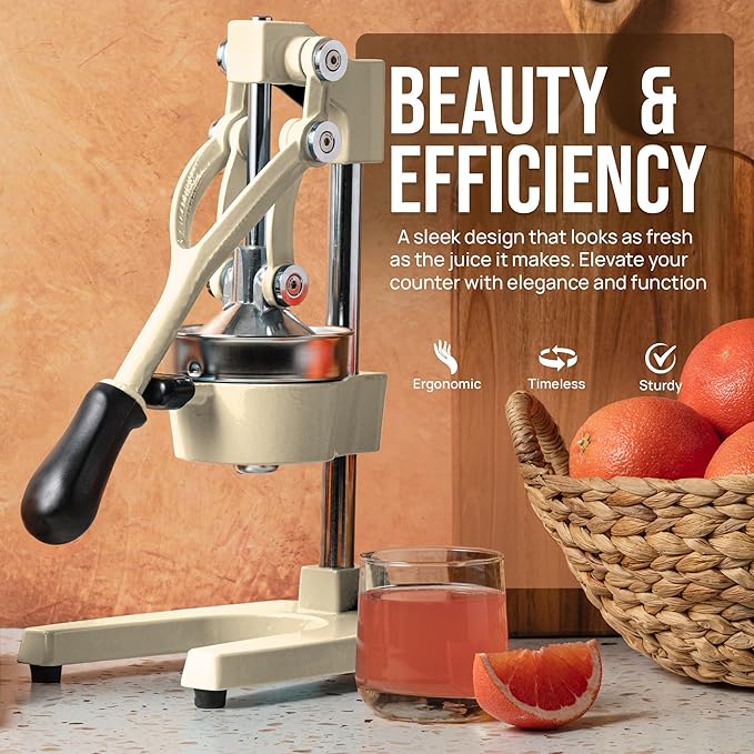 Zulay Kitchen Cast-Iron Orange Juice Squeezer - Heavy-Duty, Easy-to-Clean, Professional Citrus Juicer - Durable Stainless Steel Lemon Squeezer - Sturdy Manual Citrus Press & Orange Squeezer (Cream)