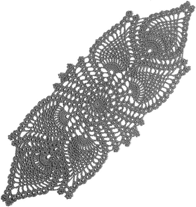 BIBITIME Crochet Lace Table Doilies Eyes Flower Doily Kitchen Vase Place Mats (7 in x 21 in,Pack of 2PCS, Style02-Dark Grey)