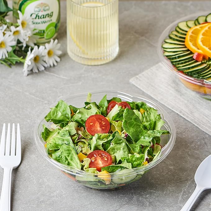 FULING 24 oz. 150 Sets Clear Plastic Salad Bowls with Airtight Lids Disposable To Go Mixing Containers Serving for Fruit, Quinoa, Lunch and Meal Prep
