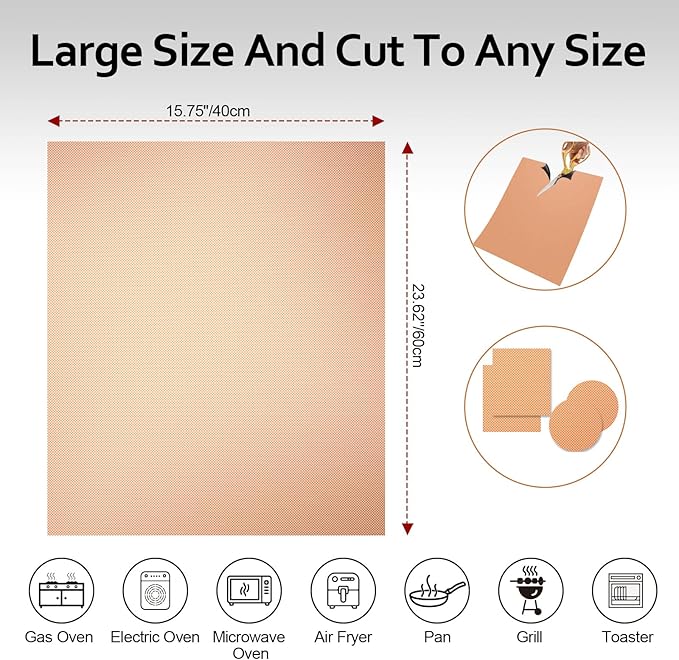 2 Pack Copper Oven Liners for Bottom of Oven, Oven Protector 16x24 Inch Thick Heavy Non Stick Teflon Oven Mats, BPA and PFOA Free Reusable Baking Mat, Oven Liners for Bottom of Electric Oven