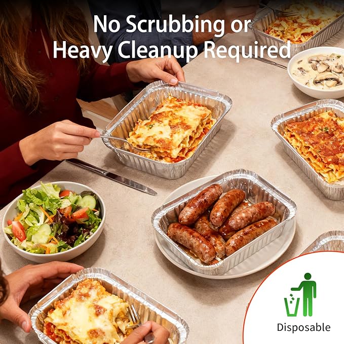 Aluminum Foil Pans with Lids - 2.25 LB Food Containers Disposable Tin Foil Meal Prep Containers with Lids, 50 Pans and 50 Cardboard Covers for Baking, Freezer & Food Storage, 8.5" X 6" (30 Pack)