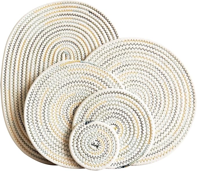 Cotton Woven Braided Round Coasters and Place Mats for Patio Outdoor Dining Kitchen Table Farmhouse Home Decor(Blue Series,30x40cm)