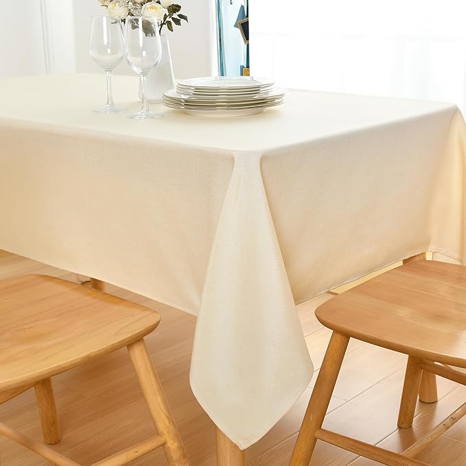 JIUZHEN Square Table Cloth Faux Linen Farmhouse Tablecloth Wrinkle & Stain Resistant Table Cover for Kitchen Dining, Holiday Party Dinner, Champagne, 54 x 54 Inch