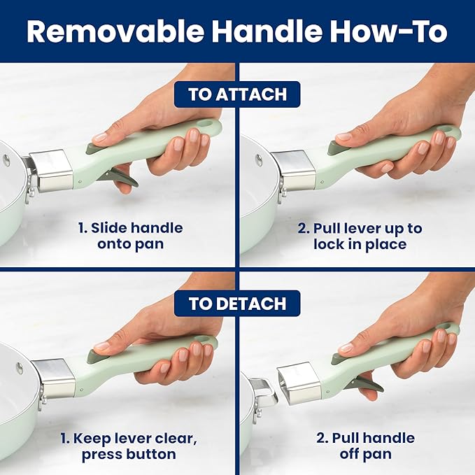 GoodCook Removable Handle – Replacement for GoodCook Removable Handle Ceramic Cookware Set, Detachable, Secure Click-On Heat-Resistant, Durable & Easy to Attach, 1-Piece, Sage Green