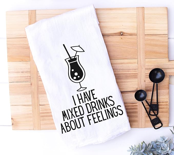 Handmade Funny Kitchen Towel - 100% Cotton Mixed Drinks Bar Towel for Kitchen - 28x28 Inch Perfect for Hostess Housewarming Christmas Mother’s Day Birthday Gift (I have Mixed Drinks...)