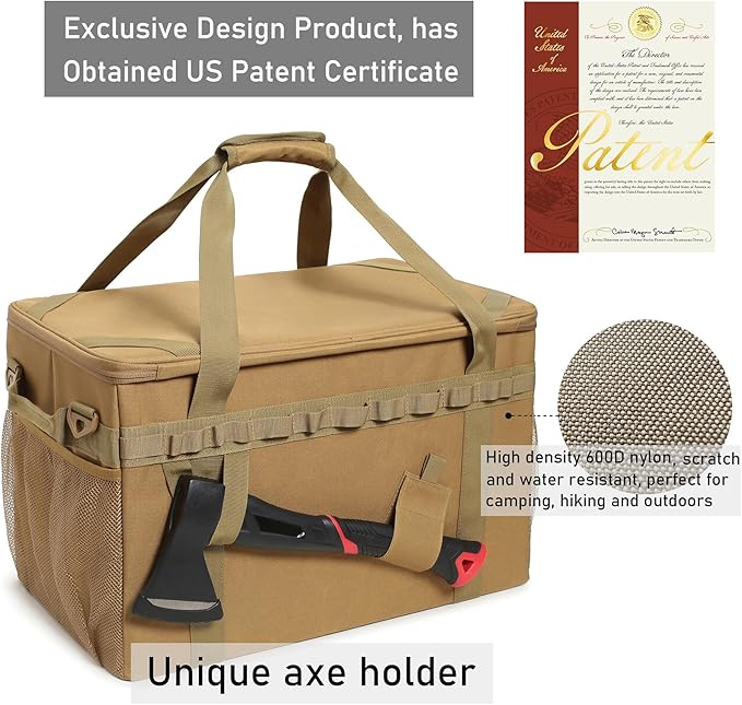 Tactical Camping Storage Bag Utility Tote Bag Camping Kitchen Organizer with Axe Holder & Shoulder Strap