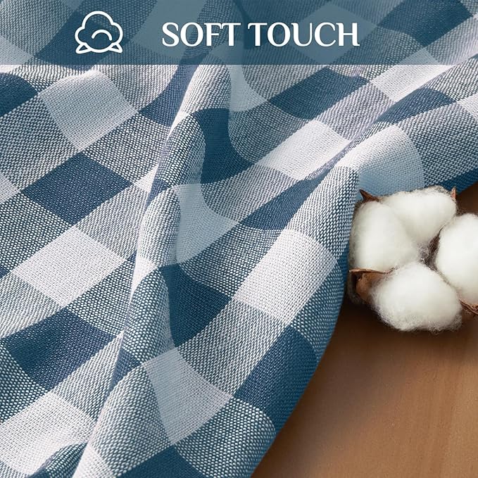 Softalker Checkered Tablecloth Rectangle, Outdoor Linen Cotton Gingham Table Cloth with Tassel, Heavy Duty Wrinkle Free Buffalo Plaid Table Cover for Kitchen Dining Home Party - 55 x 102 Inch, Navy