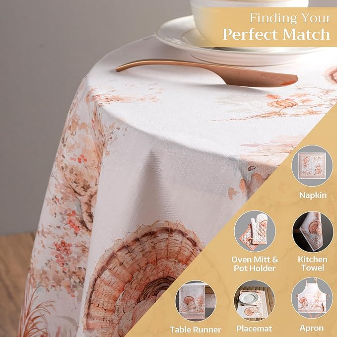 Maison d' Hermine Table Cloth Round Table 100% Cotton 63 Inches Fall Tablecloth Reusable Everyday Use for Thanksgiving Christmas Decorations Dining Farmhouse Party (Giving Thanks)