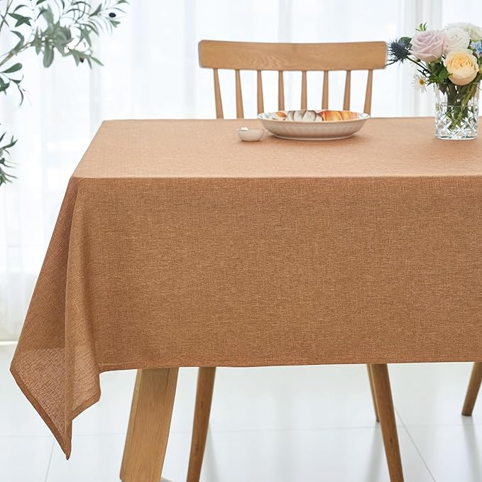 maxmill Square Harvest Tablecloth Water & Stain Resistance Antiwrinkle Spill Proof Faux Linen Textured Table Cloth Decoration Table Cover for Fall Harvest Thanksgiving Dinner, 70 x 70 Inch, Amber