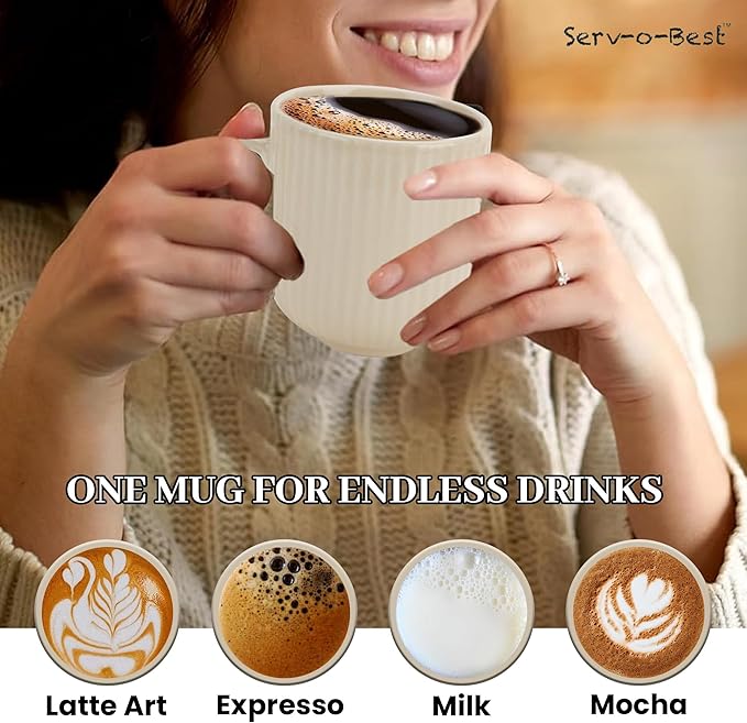 Ceramic Coffee Mugs with Handle Set – 2-Piece 11 Oz Ceramic Coffee Cups & 9" Tray, Handmade Ivory Color, Microwave Safe Gift Set for Tea Lovers, Home Kitchen Décor