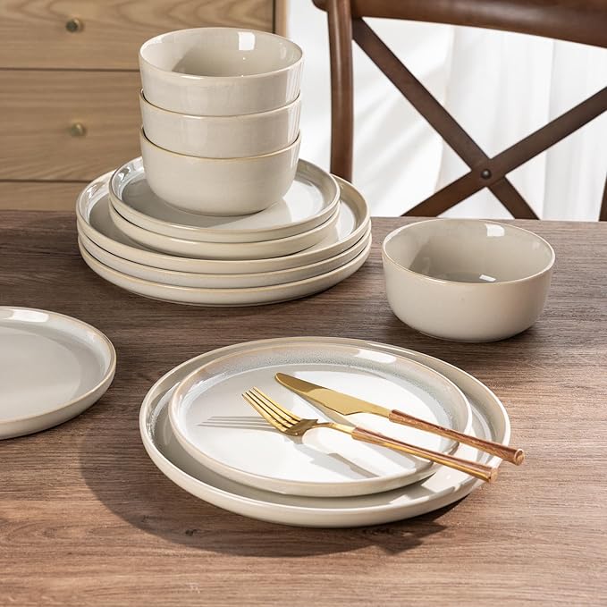 AmorArc Stoneware Dinnerware Sets,Round Reactive Glaze Plates and Bowls Set,Highly Scratch Resistant | Dishwasher & Microwave Safe,Dishes Service for 6 (18pc)