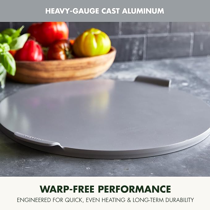 GreenPan Premiere Ovenware Healthy Ceramic Nonstick 16.5" Pizza Pan, PFAS-Free, Warp-Free Bakeware, Durable Quick Heating Baking Tray, Oven and Broiler Safe to 600F, Dishwasher Safe, Gray