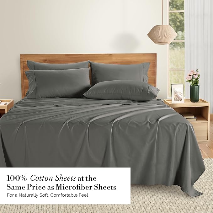 Casa Platino Queen Sized Sheets – 6 Piece Queen Size Sheets Set, Soft & Breathable, with 15 Inch Deep Pocket Fitted Sheet, Cozy Cooling Sheets, Perfect for Daily Use & Machine Washable – Dark Grey