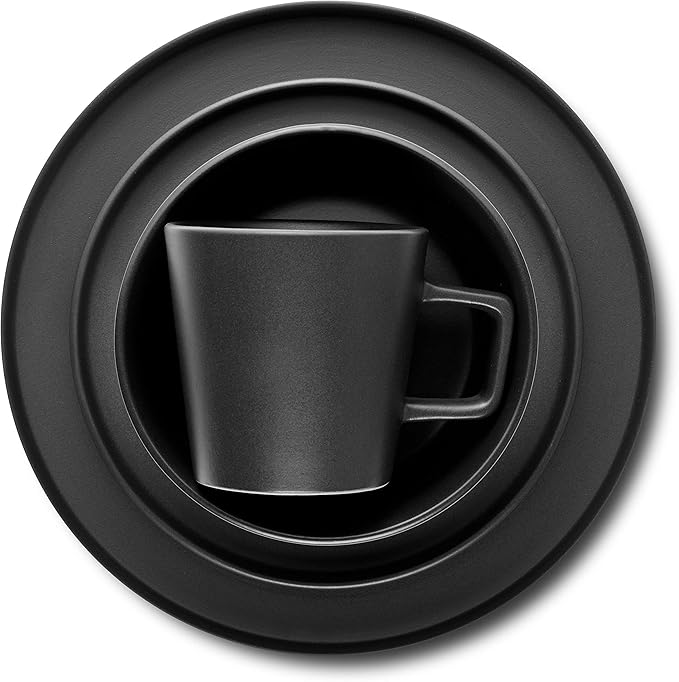Stone Lain Celina Stoneware 16 Piece Modern Dinnerware Set, Plates and Bowls, Black Matte, Service for 4, Microwave & Dishwasher Safe