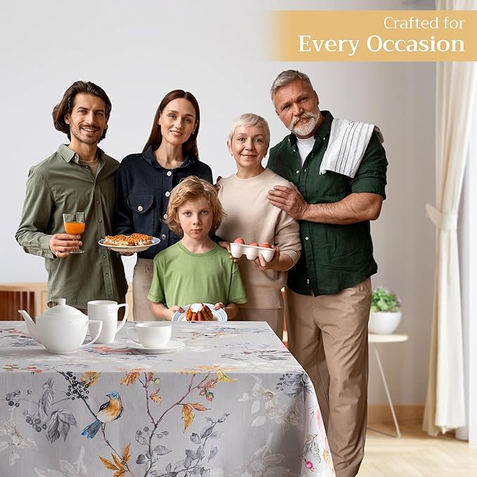 Maison d' Hermine Table Cloth Rectangle Table 100% Cotton 60 x 90 Inches Fall Tablecloth Reusable Everyday Use for Thanksgiving Christmas Decorations Dining Farmhouse Party (Equinoxe - Grey)