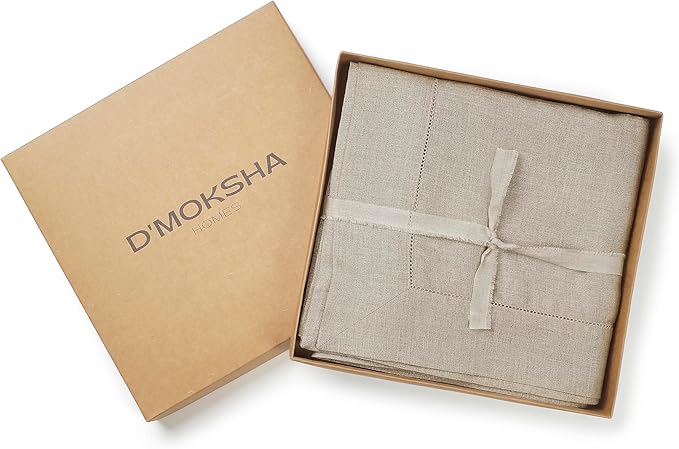 D'Moksha Homes Natural Linen Tablecloth for Rectangle Tables 60 x 140 Inch - Classic Hemstitch 100% Pure Linen Natural Tablecloth - Machine Washable Cloth Table Cloth for Valentines, Spring, Easter