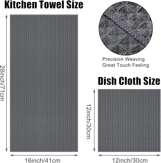 Homaxy Microfiber Waffle Weave Kitchen Towels Set, 16 x 28 Inch and 12 x 12 Inch Ultra Absorbent and Solid Color Dish Towels, 8 Pack, Dark Grey