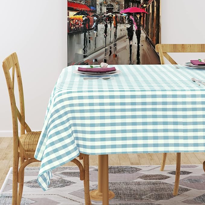 Urban Villa Tablecloth Buffalo Check Table Cloth Tabletop Cover Kitchen Dining Tablecloth 100%Cotton Great Parties Wedding Holiday Dinner Aqua/White Color Rectangle 60X102Inches 8-10 Seats Table Cloth