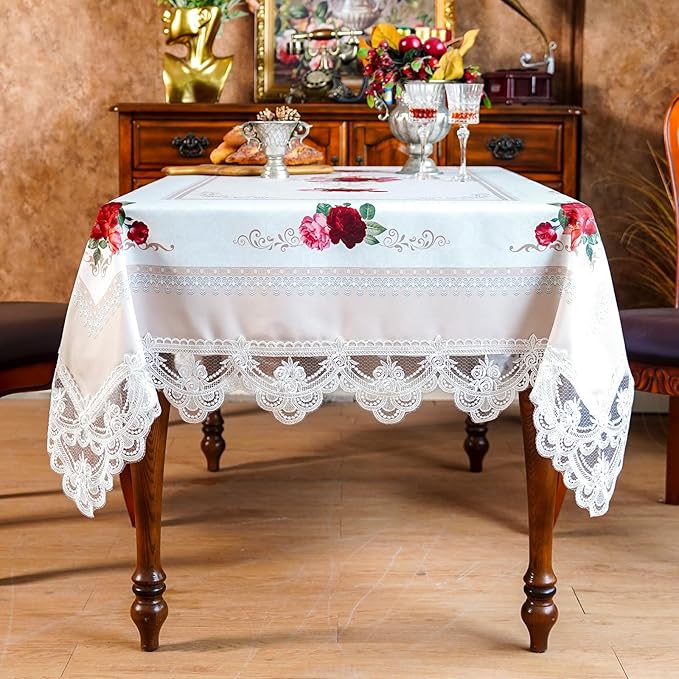 SUTAVIA Offwhite Lace Table Cloth Rectangular Farmhouse Table Cover Classic Floral Decor Waterproof Tablecloth for Home Holiday Party Dining Table(Offwhite, Rectangle/Oblong,60 x 120 Inch,10-12 seats)