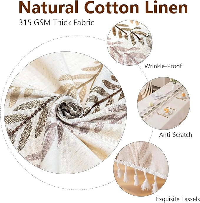 Deep Dream Tablecloths for Rectangle Tables, Cotton Linen Table Cloth, Waterproof Wrinkle Free Farmhouse Table Cloth with Tassels for Kitchen Dining Party for Rectangle Tables, 55''x140'',12-14 Seats