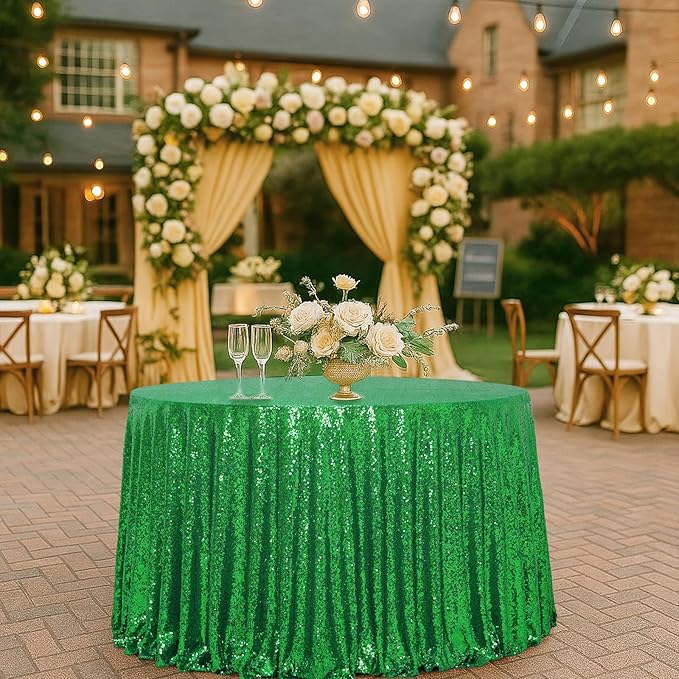 Eternal Beauty Green Tablecloth, 120 Inch Round Sequin Tablecloth for Party Cake Dessert Table Exhibition Events
